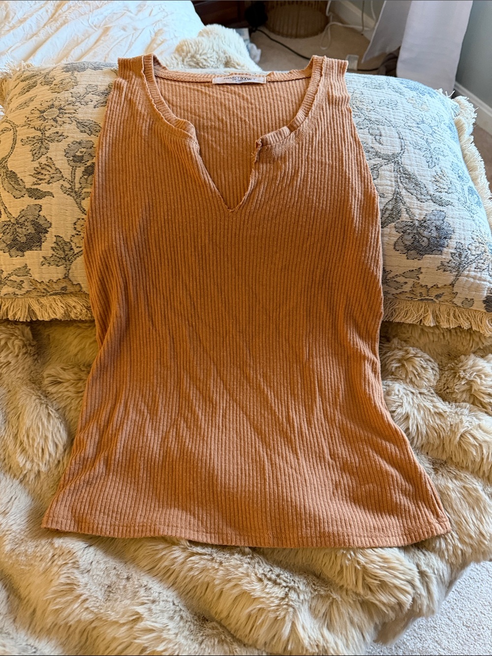 Project Social Women’s Ribbed V-Neck Tank Top in Rust